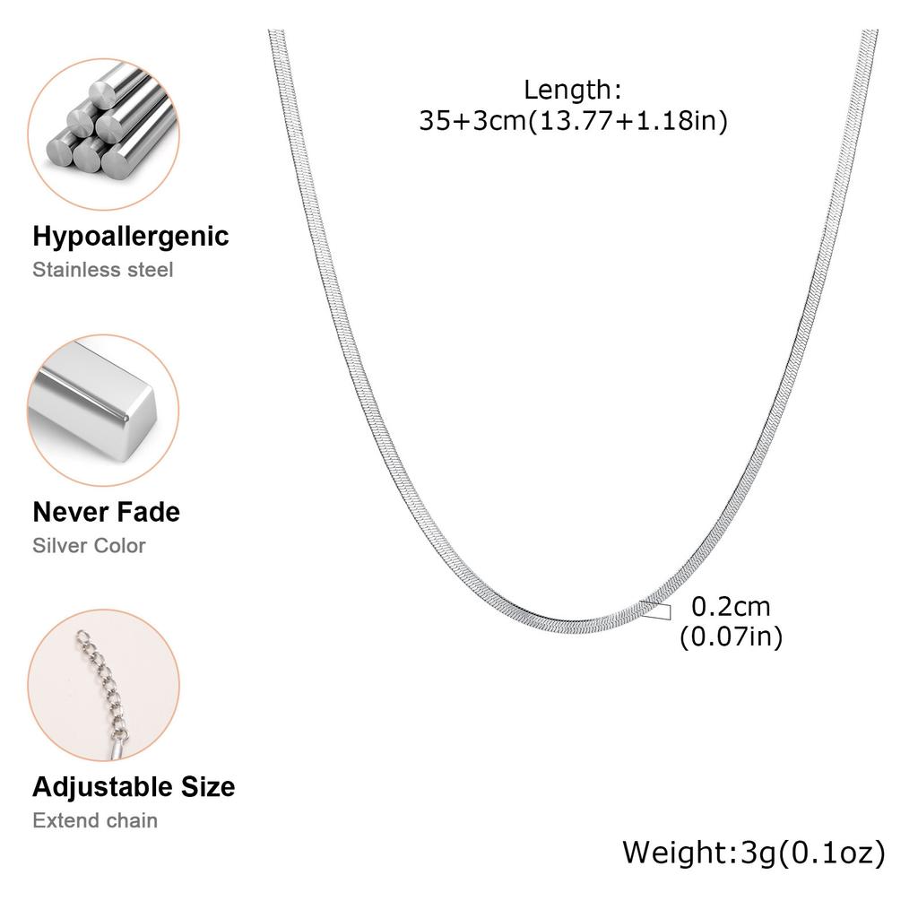 Silver-Color Snake Chain Choker Necklace Women, Tarnish-resistant Stainless Steel Chain Herringbone Necklace Minimalist Jewelry