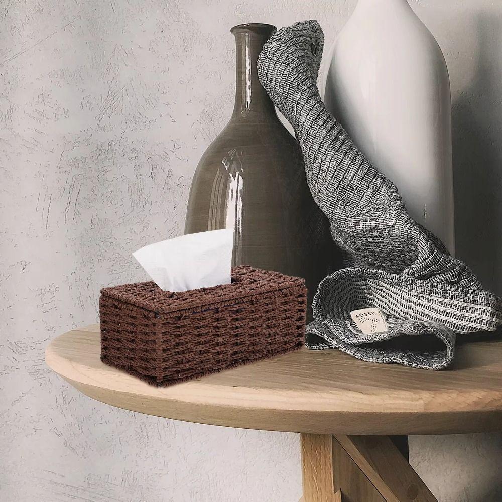 Hand Woven Rattan Woven Tissue Box Japanese Style Napkin Holder Creative Storage Box  Home