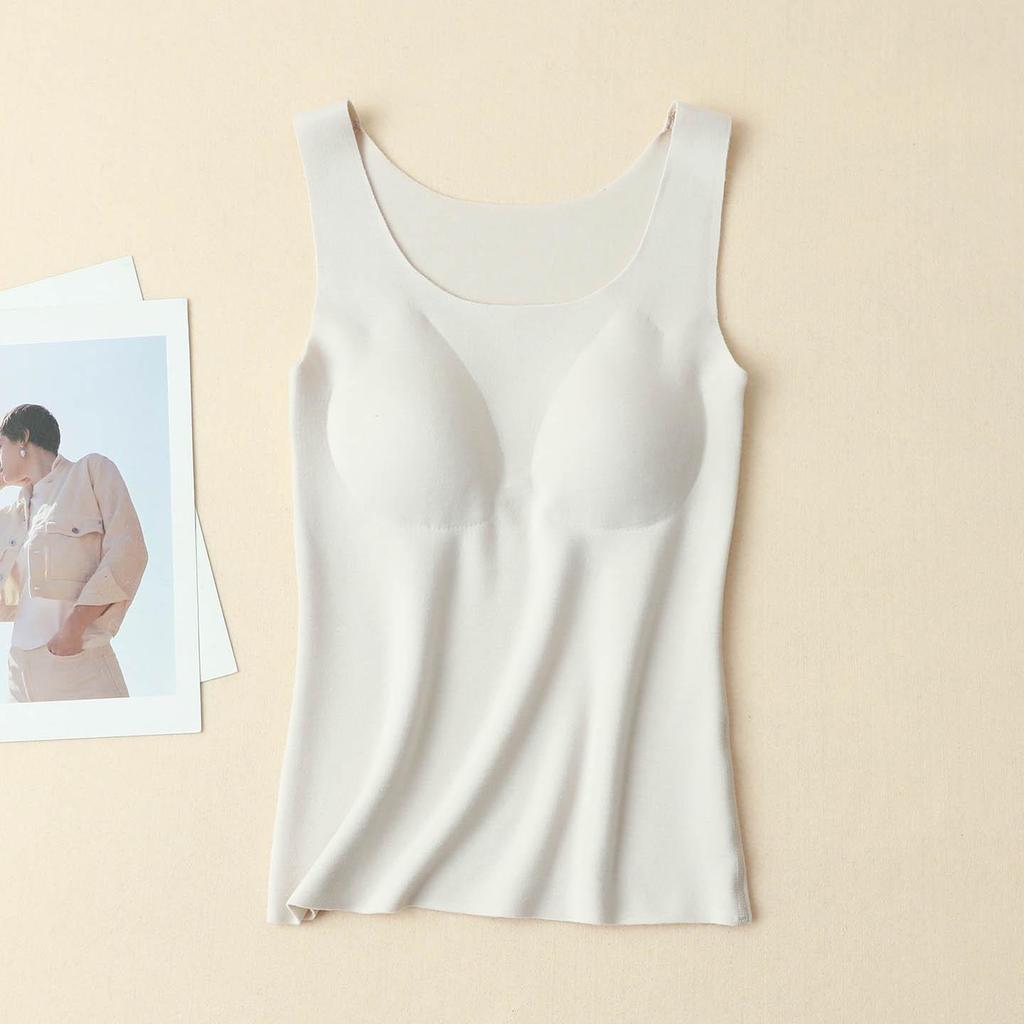 Women's Seamless Mulberry Silk Warm Bra Vest with Chest Pads - Autumn/Winter Base Layer