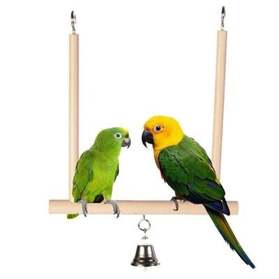 Jaula de madera para pájaros, trapecio oscilante con campana, juguete para canarios y periquitos, 12 x 13 cm