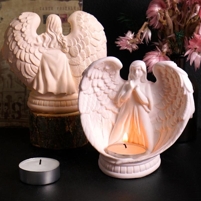 Artistic Silicone Candle Base Molds Resin Epoxy Molds Angel Shape Candle Holder Mold Silicone Texture Candlestick Mould