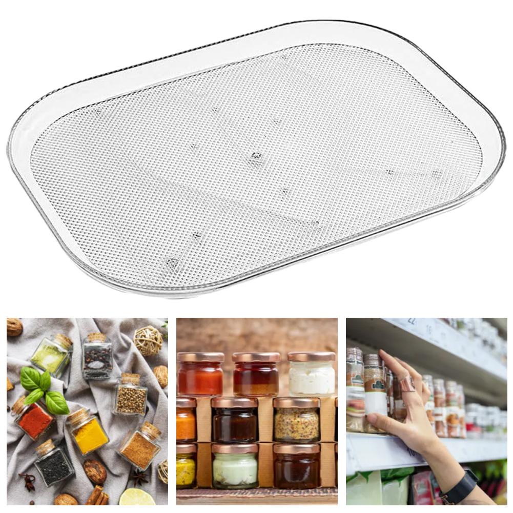 Household Fridge Organizer Tray Non-Skid Turntable Rack Saving Space Clear 360 Degree Rotatable for Cabinet Closet Vanity Makeup