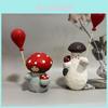 Wooden Mushroom Figurine With Balloons Handmade Home Decor Gift For Friends And Celebrations