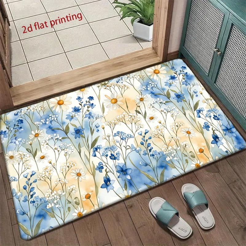 Blue & White Floral Mat Living Room Decoration Home Sofa Non-Slip Carpet Study Bedroom Tatami Children'S Soft Floor Mat