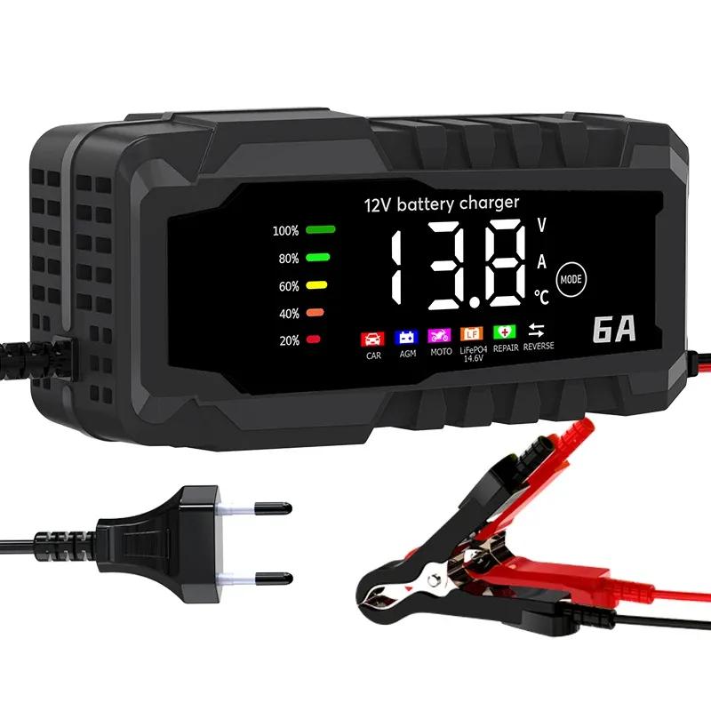 Color Screen Car Battery Charger 6A 12V Car and Motorcycle Battery Charging Device Lead-acid Battery Smart Repair