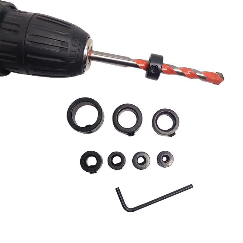 Drill Bit Depth Stop Collar Set 8 Sizes Stainless Steel Drill Stop Rings With Hex Wrench For Woodworking Metal Drilling