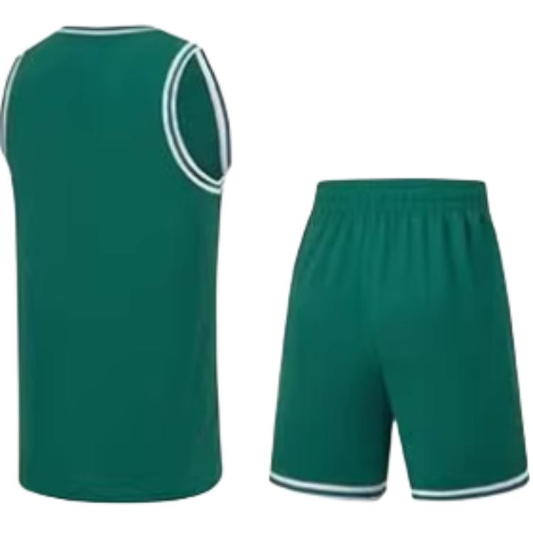Li Ning Round Neck Comfortable Design Sleeveless Top Elastic Brand Logo Breathable Shorts Basketball Set Men sportswear Storm-Green AATT023-6