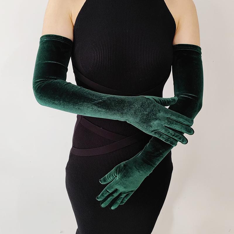 44cm 52cm 65cm Podzim Zima Teplé Dámské Banket Opera Jednobarevné Dlouhé Zlaté Sametové Rukavice Retro Elegantní Měkké Přiléhavé Nepřiléhavé Elastické