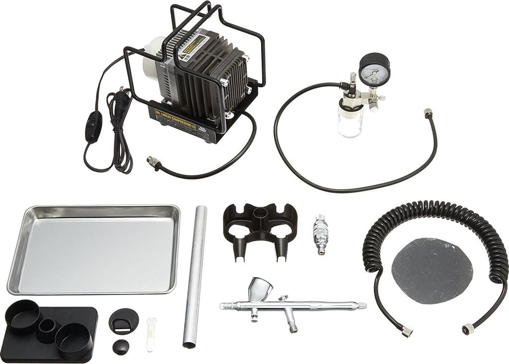 GSI Creos Linear Compressor L5 with Pressure Gauge and Platinum Hobby Painting Tool PS305 Mr. Regulator, Set,