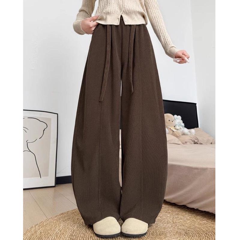 

Women s Velvet Wool Blend Crooked Leg Pants - 2025 Autumn/Winter Lace-up Korean Retro Style, Wide-Leg, Slimming, Casual. XL