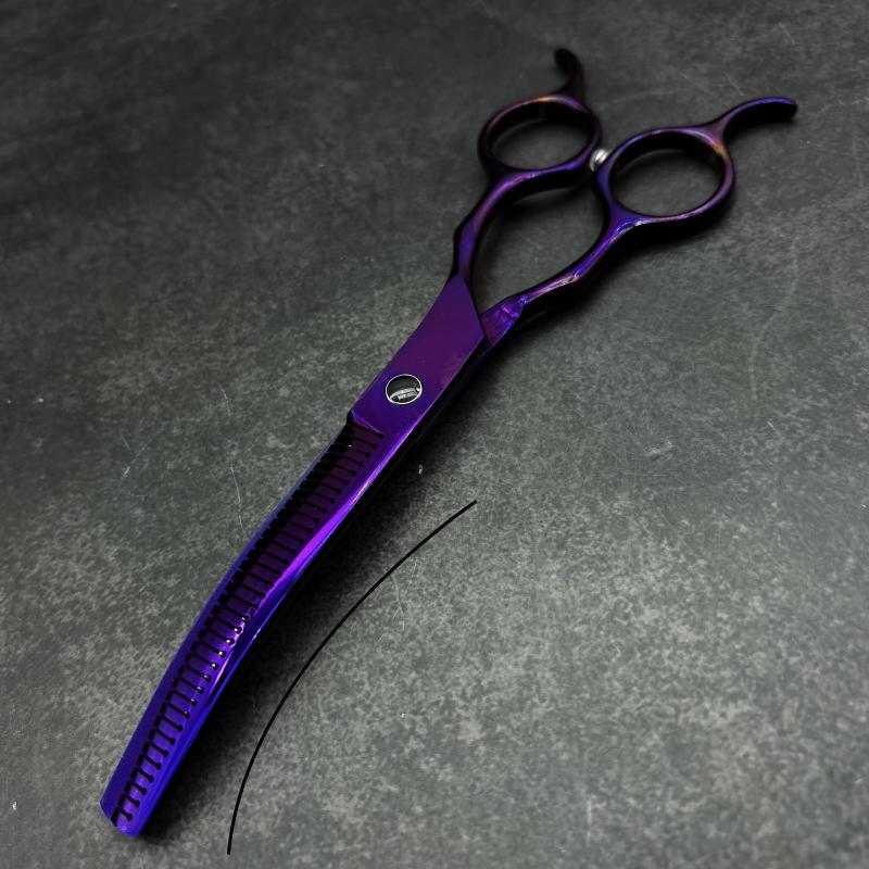 7 дюймов Фиолетовые Изогнутые Филировочные Ножницы для Ухода за Питомцами, Ножницы и Инструменты для Стрижки Шерсти Собак