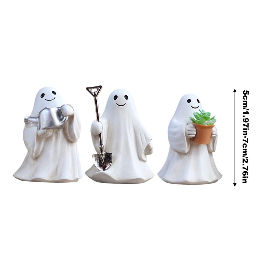 Halloween Ghost Garden Decor Set Cute Mini Resin Ghost Ornaments Gardening/Reading/See No Evil for Yard Balcony Halloween Decor