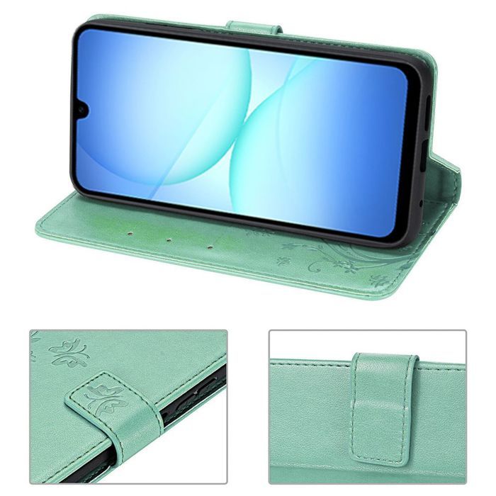 Coque de Protection - BOOLING - pour Samsung Galaxy A17 5G/4G - Cuir PU Vert - Motif Papillon - Rabat Magnétique