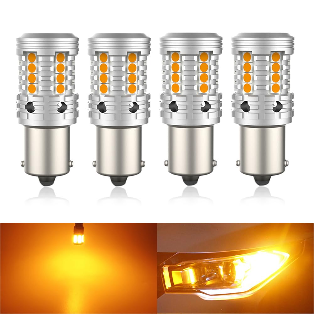 Catland S25 LED Turn 1156 BA15S Pin Orange DC Turn Signal High Pack of 4 Signals, Amber, Single, Anti-Hyperflash, P21W, 180-Degree Angle, Bulbs, 12V,