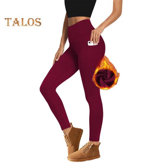 

Женские леггинсы с высокой талией, бархатные, утолщенные, теплые, облегающие, с карманами, леггинсы для йоги на осень-зиму S вино красного
