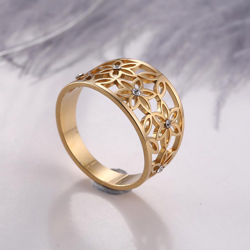 Hollow Elegant Flower of Life Ring Stainless Steel Ladies and Girls Zircon Vintage Ring Leisure Engagement Jewelry Wedding Lover