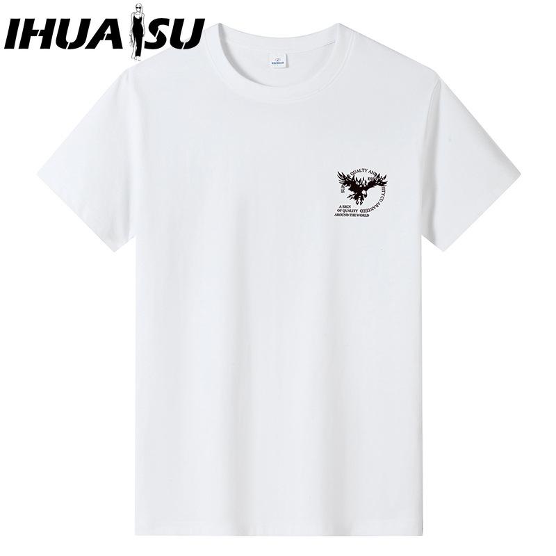 IHUASU Camiseta de manga curta de algodão masculina, camisa solta de meia manga estampada, camisa compassiva