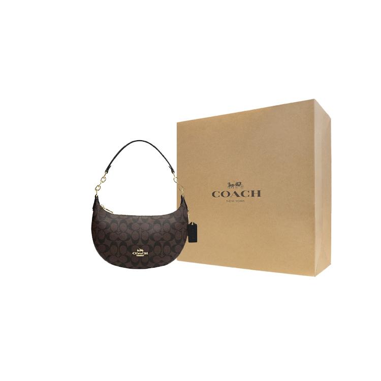 New COACH Payton Artificial Leather Crescent Bag Shoulder Bag Large Size Women's Dark Brown CE620-IMAA8