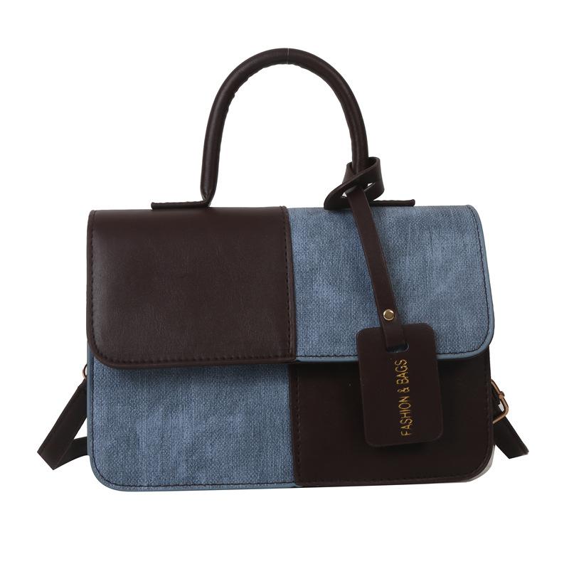 Popular fashion splicing handbag 2025 commuter shoulder messenger bag small square bag
