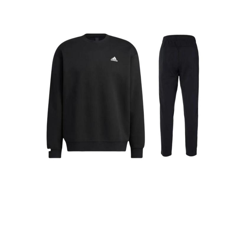 

Adidas Logo Print Round Neck Pullover Long Sleeve Sweatshirt And Pants Casual Sports Set Unisex Sweatshirt And Pants Black DQ3093+IB2774 S