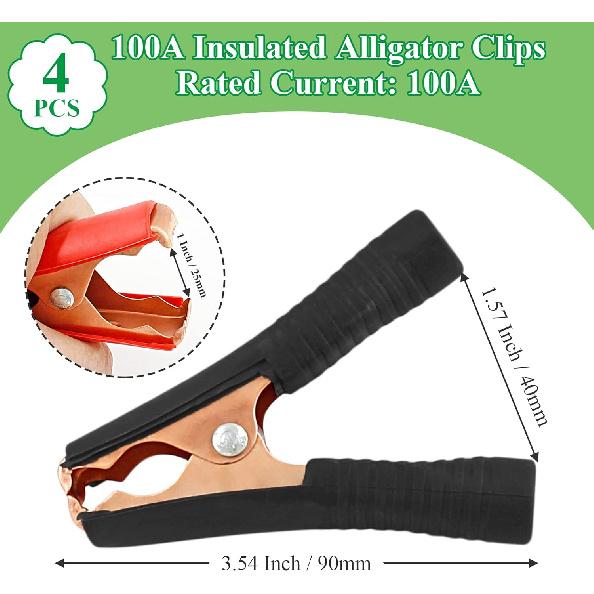 4Pcs 100A Insulated Alligator Clips Electrical Heavy Duty Alligator Clamps, Battery Replacement Cable Metal Spring Loaded Jumper Clips for Car Auto