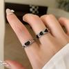 Retro Hiphop Black Heart Ring Zircon Set Open Adjustable Free Size Anneaux Men Women Anillos Aesthetic Anel Accessories Gift