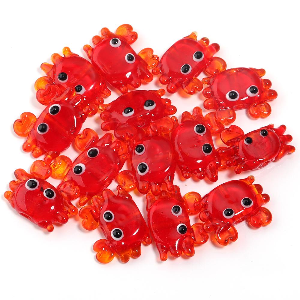 2-10pcs Animal Lampwork Beads Colorful Cartoon Crabs Shrimp Frog Fish Glass Loose Beads For DIY Jewelry Making Bracelet Keychain