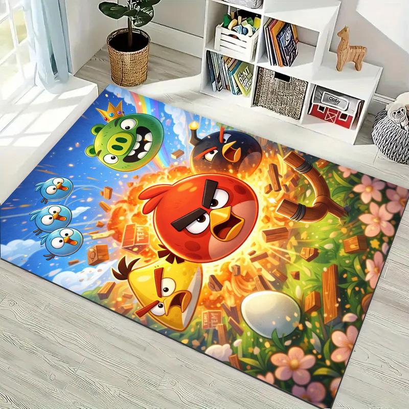 Angry Birds Game Character Print Area Rug Non‑Slip Rectangular Floor Mat Gaming Room Home Decor Carpet