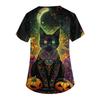 Women's V-neck Halloween Printed Short-sleeved Pocket Side-slit Protective Suit Top