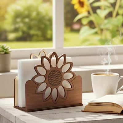 Retro Style Wooden Sunflower Napkin Holder Decorative Cute Animal Shaped Tissue Dispenser Detachable Butterfly Tissue Holder