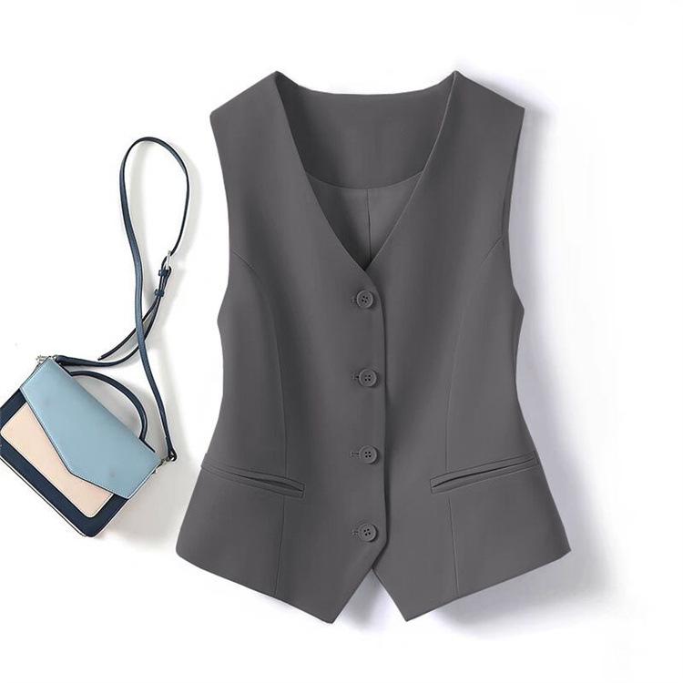 Women's Grey Slim Fit Suit Vest – Short Camisole Gilet for Spring/Autumn 2025