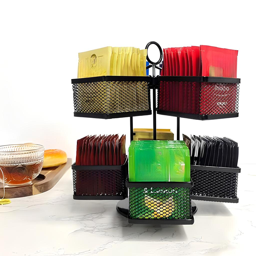 1pc Tea Bag Organiser , Coffee Container , Rotating Basket , Adjustable Tea Caddy