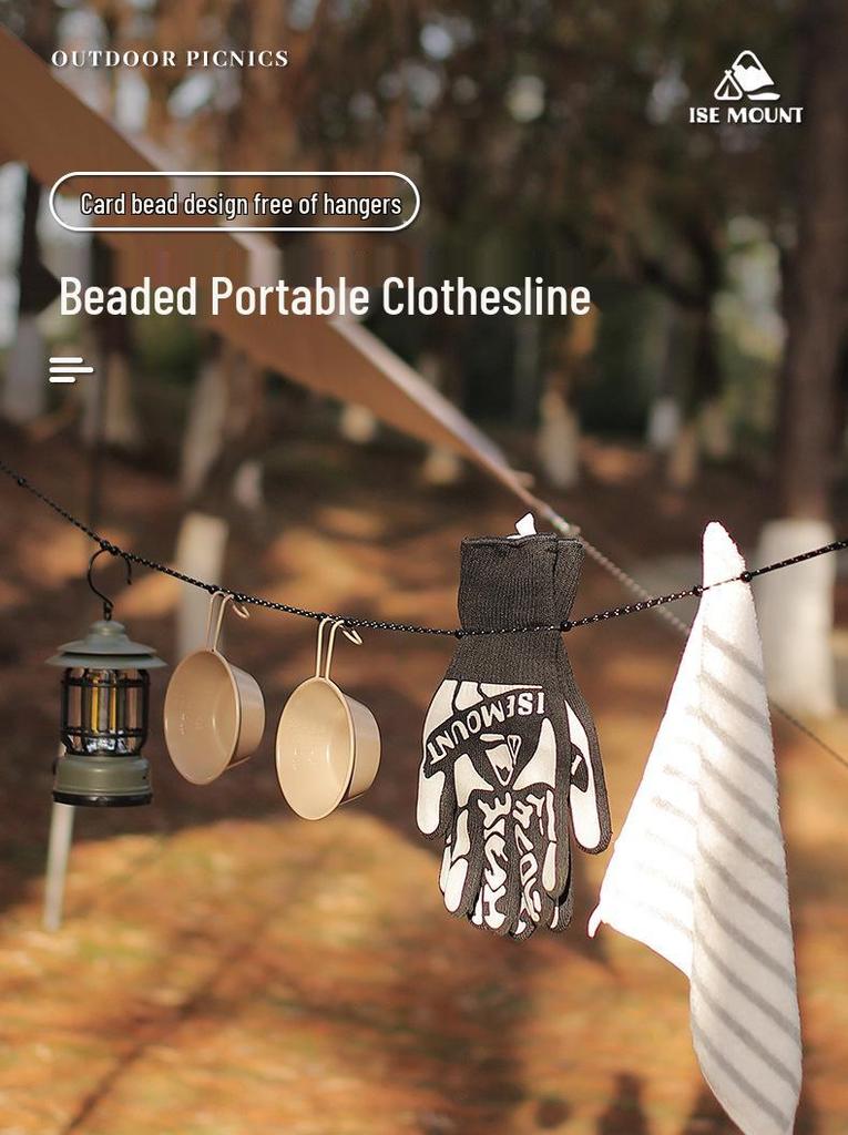 ISE MOUNT 3M Reflective, Windproof, and Adjustable Bead-Type Clothesline for Outdoor Use