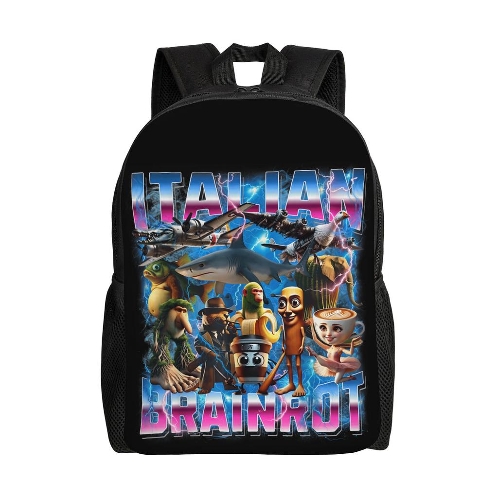 Arten von italienischem Brainrot Meme Klassischer Rucksack Outdoor High School Reise Handgezeichneter Tagesrucksack Herren Damen Laptop Umhängetasche