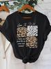 Letter Leopard Pattern Print Casual Summer Women's Versatile Short Sleeve T-Shirt Women Clothing Vintage Clothes Y2k Top