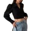 European & American Style V-Neck Lace-Up Lantern Sleeve Top for Women - Sexy High-Waisted Spring Shirt