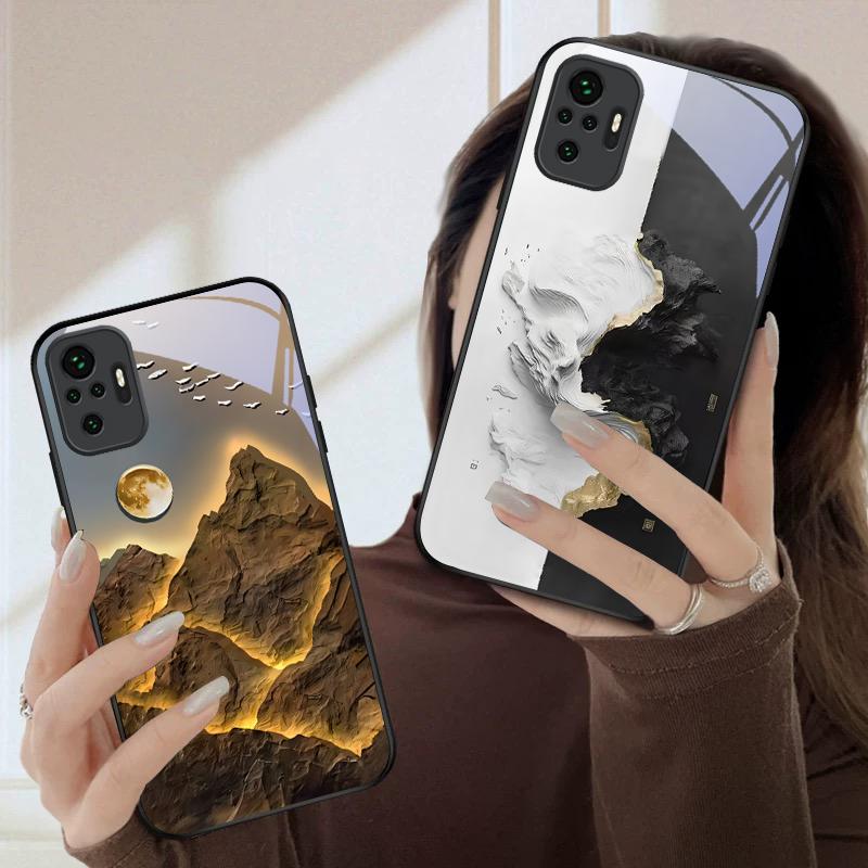 Snow Mountain Cluster For Redmi Note 8 9 9S 12S 10 Pro 11 12 13 Pro+ 14 Pro K60 Ultra 13C 14C A3 12 13 Black Glass Phone Case