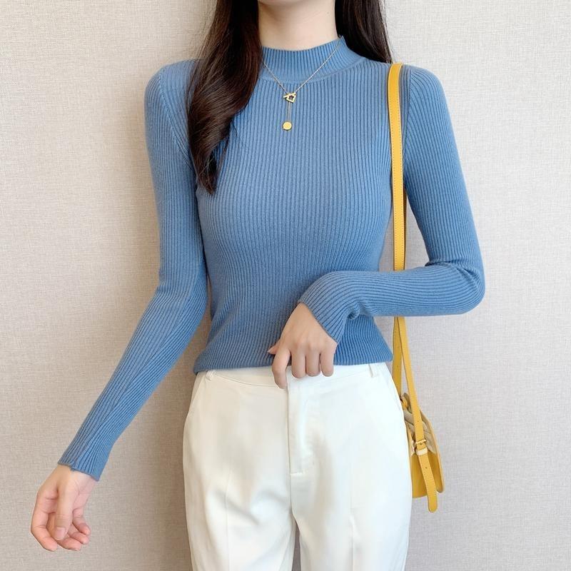 Autumn/winter Semi-turtleneck Pullover Knitted Women Sweater Casual Solid Color Slim Fit Bottoming Shirt Fashion Inner Office Lady Clothing
