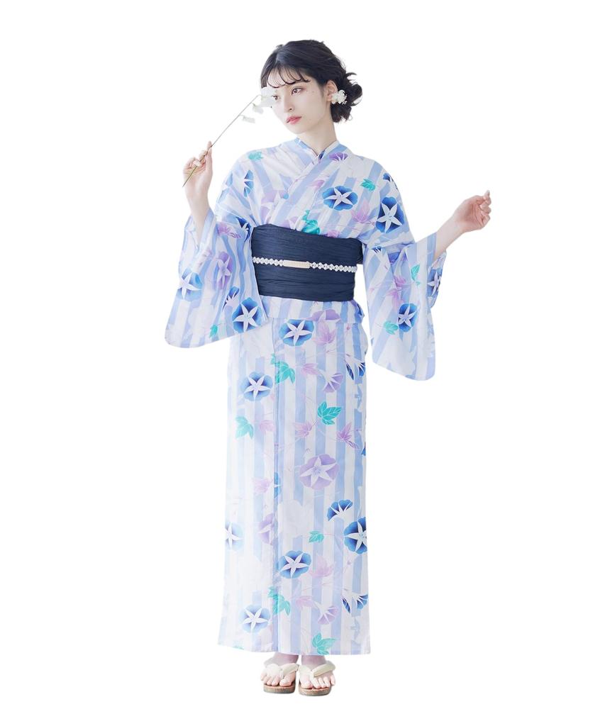 (Dita) Dita Women's Yukata 5-Piece Set: Navy, Blue, White, Hydrangea, Morning Glory, Japanese Style, Retro, Simple, Elegant, Easy To Wear by One