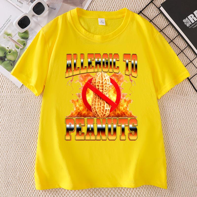 ALLERGIC TO PEANUTS Funny Graphic Tshirts O Neck Tshirts Unisex Cotton Short Sleeve Printed Tshirts Summer Clothing