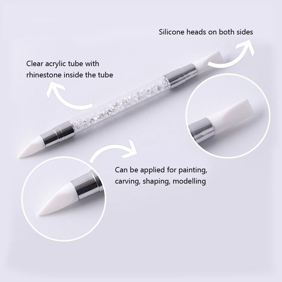 Dual-ended Silicone Sculpture Pen for Nail Art, Easy and Precise Nail Design Tool, 3D Carving Glitter Dotting Brush