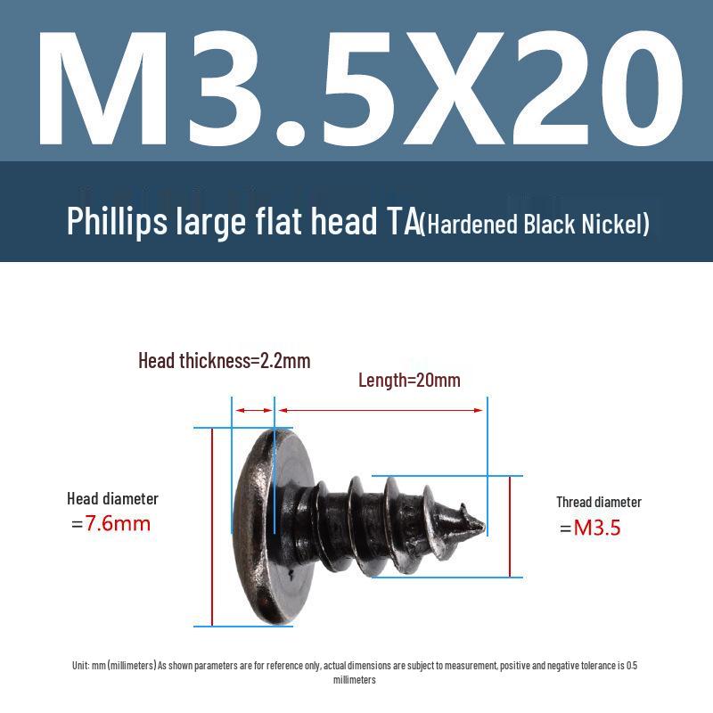 Yigu Black Nickel Hardened Phillips Flat Head Self-Tapping Screws M3-M5, Carbon Steel, Coarse Thread, Pointed Tail