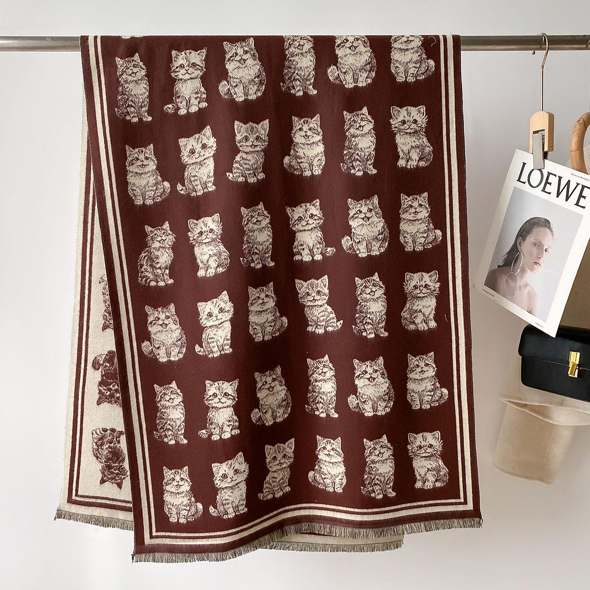 

Autumn Winter Scarf Women Pashmina Shawls Cat Cashmere Blanket Warm Thick Chunky Stoles Lady Elegant Poncho Outdoor Bufanda 65X185cm