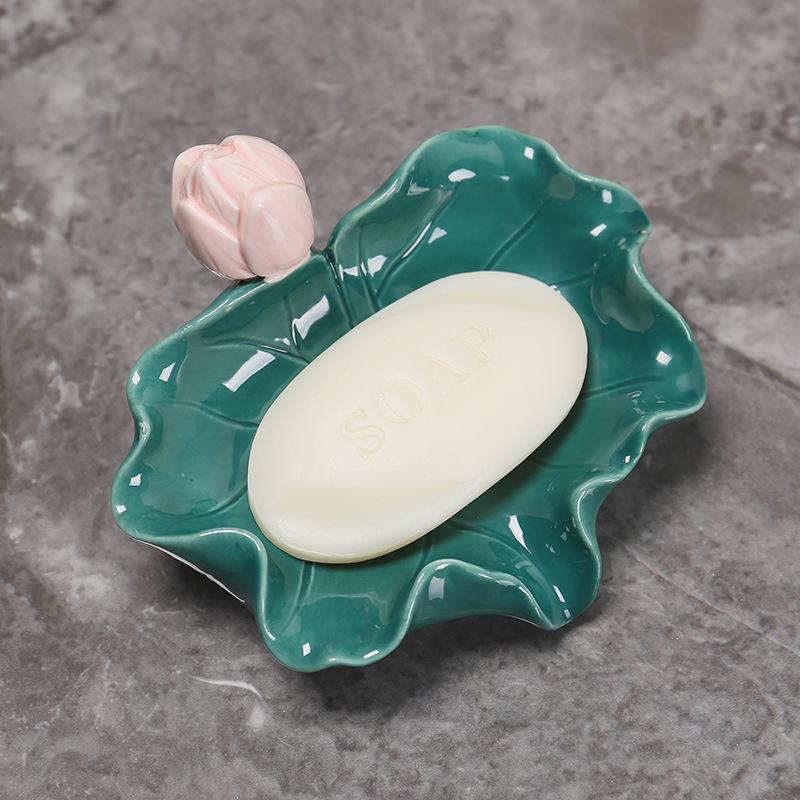 Ceramic Lotus Soap Dish: Creative Bathroom Organizer and Draining Soap Holder Ornament