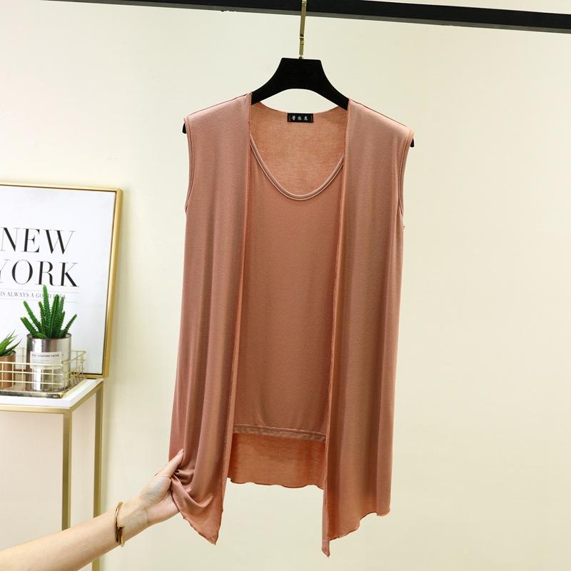 M to 6XL Plu size Women's Faux 2 Piece Tank Top with Cardigan Layered Look Open Front Sleeveless Vest Summer Modal Slim Fit Streetwear Camisole
