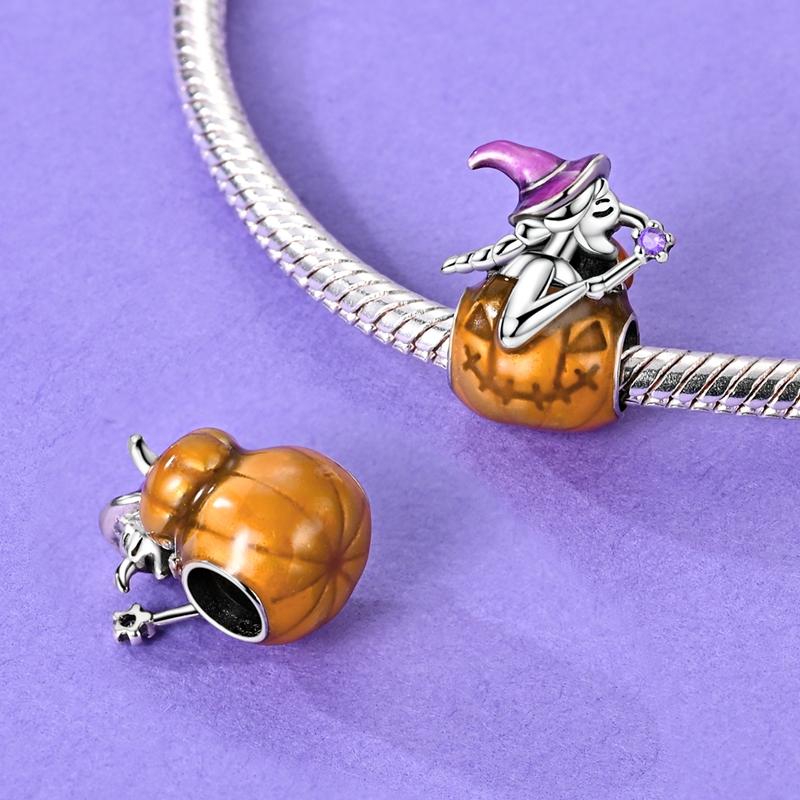 Halloween Charm Bead Pendant Copper Pumpkin Witch Doll Skeleton Mummy Candy Charm Fit Original Bracelet Diy Jewelry