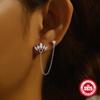 Fashion S925 Sterling Silver Double Stud Earrings Pearl Chain Fringed Thin Earrings Earrings