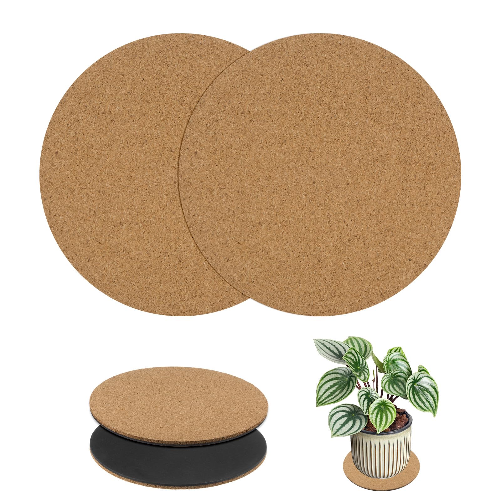 

M METERXITY 2 Pack Cork Plant Coasters Diameter Round Coaster Pads Cork Plant Mats Cork Pads for Plants Home Garden Indoor Outdoor Cork Mats for