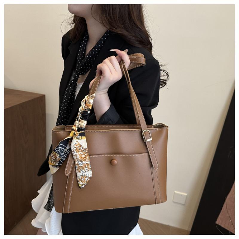 Pu Solid Color Large Capacity Commuter Casual Shoulder Tote Bag For Women