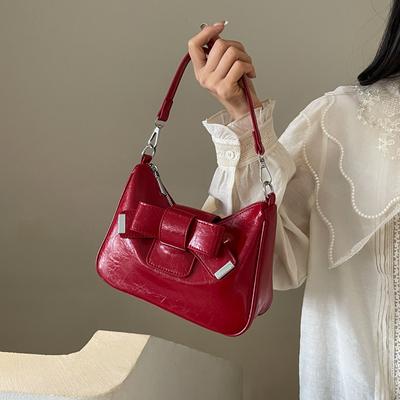Petits sacs à main carrés à bandoulière avec nœud rouge pour femmes, tendance, automne, simple et polyvalent